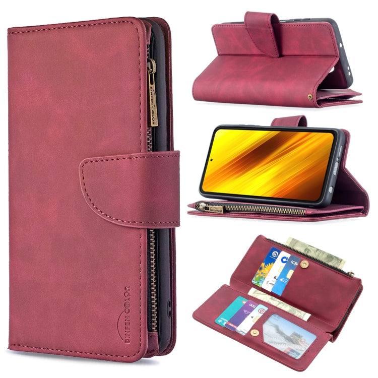 For Xiaomi Poco X3 Skin Feel Detachable Magnetic Zipper Horizontal Flip PU Leather Case with Multi-Card Slots & Holder & Wallet & Photo Frame & Lanyard(Red) by buy2fix