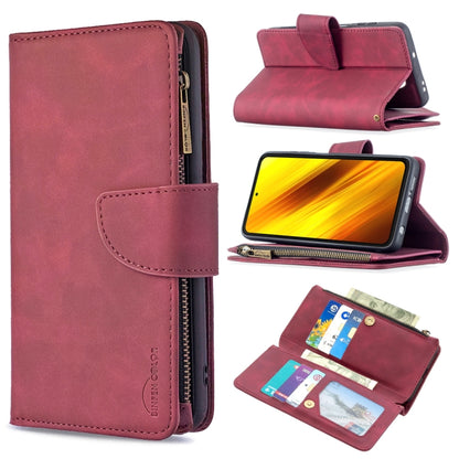 For Xiaomi Poco X3 Skin Feel Detachable Magnetic Zipper Horizontal Flip PU Leather Case with Multi-Card Slots & Holder & Wallet & Photo Frame & Lanyard(Red) by buy2fix