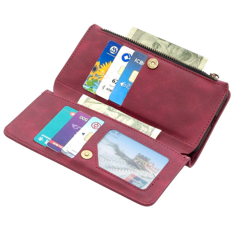 For Xiaomi Poco X3 Skin Feel Detachable Magnetic Zipper Horizontal Flip PU Leather Case with Multi-Card Slots & Holder & Wallet & Photo Frame & Lanyard(Red) by buy2fix