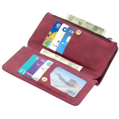 For Xiaomi Poco X3 Skin Feel Detachable Magnetic Zipper Horizontal Flip PU Leather Case with Multi-Card Slots & Holder & Wallet & Photo Frame & Lanyard(Red) by buy2fix