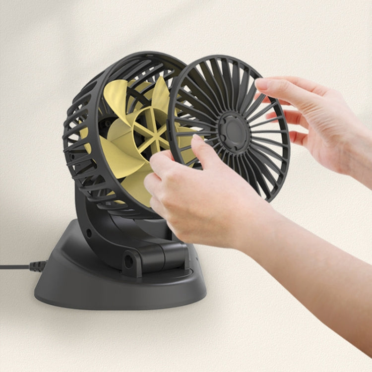 F410 12V Car Dual-head Folding Electric Cooling Fan with Temporary Temporary Parking Card - Heating & Fans by buy2fix | Online Shopping UK | buy2fix