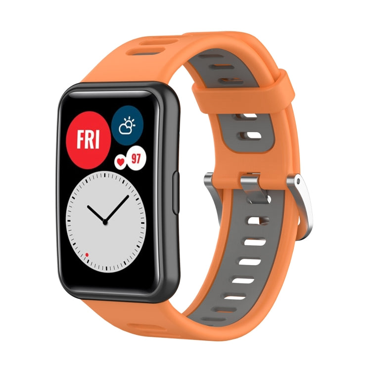 For Huawei Watch Fit Two-color Silicone Watch Band(Orange+Grey) - Watch Bands by buy2fix | Online Shopping UK | buy2fix