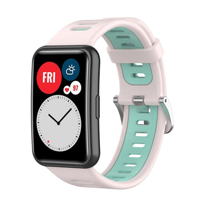 For Huawei Watch Fit Two-color Silicone Watch Band(Pink+Teal) - Watch Bands by buy2fix | Online Shopping UK | buy2fix