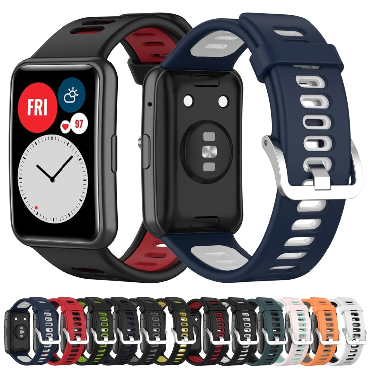 For Huawei Watch Fit Two-color Silicone Watch Band(Blue+White) - Watch Bands by buy2fix | Online Shopping UK | buy2fix