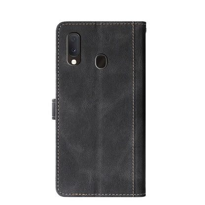 For Samsung Galaxy A20e Stitching Skin Feel Magnetic Buckle Horizontal Flip PU Leather Case with Holder & Card Slots & Wallet(Black) by buy2fix