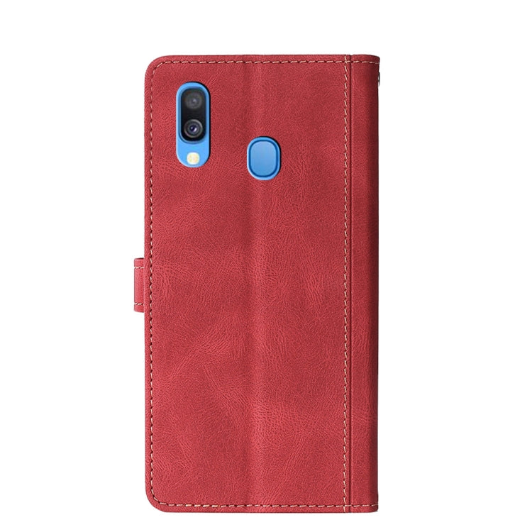 For Samsung Galaxy A40 Stitching Skin Feel Magnetic Buckle Horizontal Flip PU Leather Case with Holder & Card Slots & Wallet(Red) by buy2fix