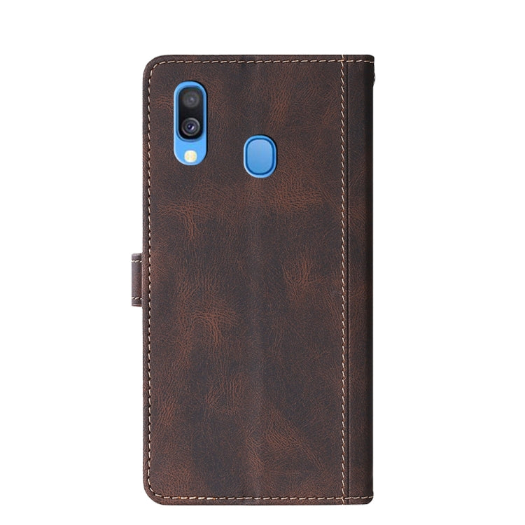 For Samsung Galaxy A40 Stitching Skin Feel Magnetic Buckle Horizontal Flip PU Leather Case with Holder & Card Slots & Wallet(Brown) by buy2fix