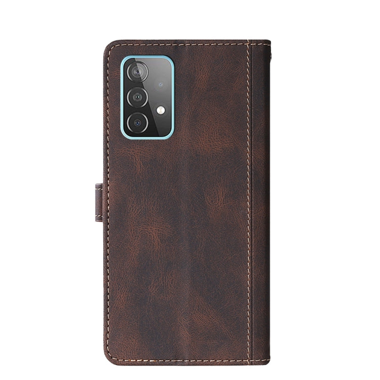 For Samsung Galaxy A52 5G / 4G Stitching Skin Feel Magnetic Buckle Horizontal Flip PU Leather Case with Holder & Card Slots & Wallet(Brown) by buy2fix