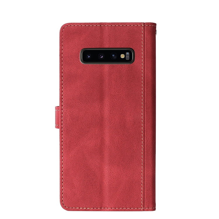 For Samsung Galaxy S10+ Stitching Skin Feel Magnetic Buckle Horizontal Flip PU Leather Case with Holder & Card Slots & Wallet(Red) by buy2fix