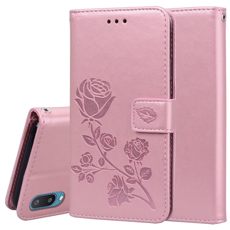 For Samsung Galaxy A02 (EU Version) Rose Embossed Horizontal Flip PU Leather Case with Holder & Card Slots & Wallet(Rose Gold) by buy2fix