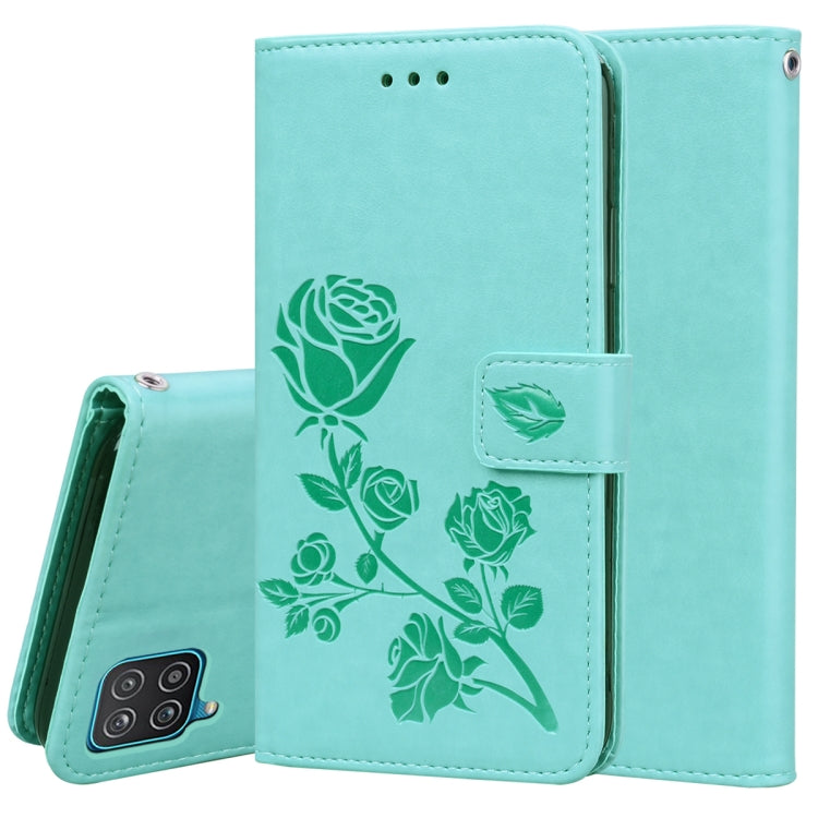 For Samsung Galaxy A12 Rose Embossed Horizontal Flip PU Leather Case with Holder & Card Slots & Wallet(Green) by buy2fix