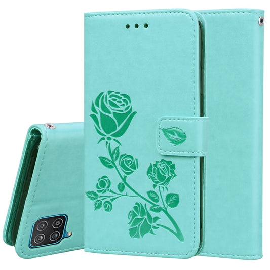 For Samsung Galaxy A12 Rose Embossed Horizontal Flip PU Leather Case with Holder & Card Slots & Wallet(Green) by buy2fix