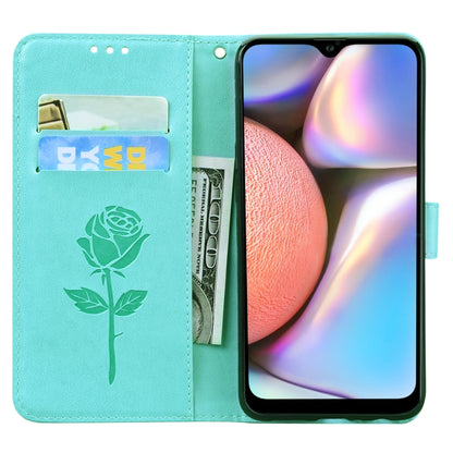 For Samsung Galaxy A12 Rose Embossed Horizontal Flip PU Leather Case with Holder & Card Slots & Wallet(Green) by buy2fix