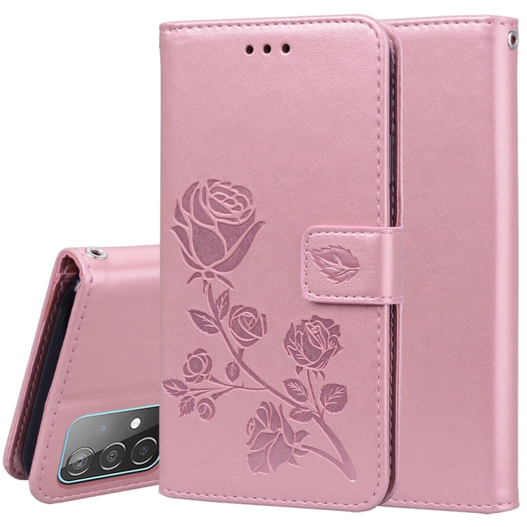 For Samsung Galaxy A52 5G / 4G Rose Embossed Horizontal Flip PU Leather Case with Holder & Card Slots & Wallet(Rose Gold) by buy2fix