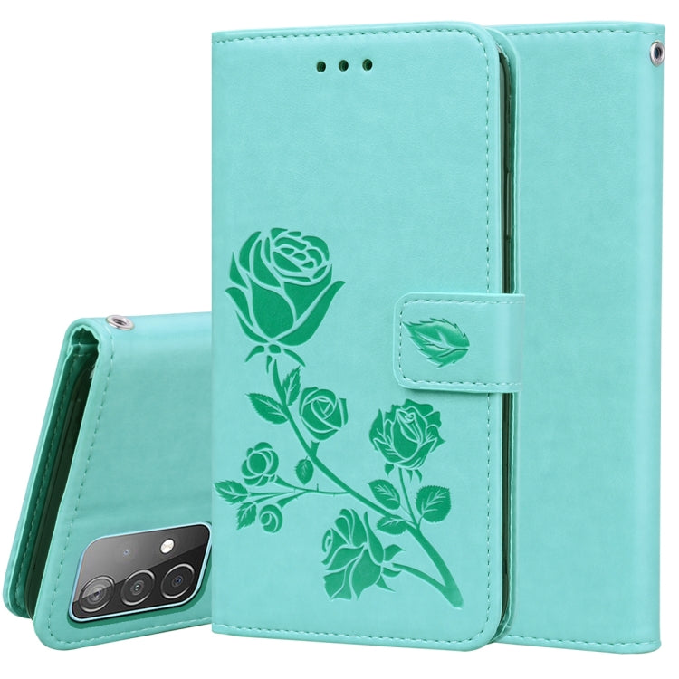 For Samsung Galaxy A52 5G / 4G Rose Embossed Horizontal Flip PU Leather Case with Holder & Card Slots & Wallet(Green) by buy2fix