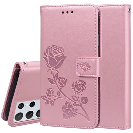 For Samsung Galaxy S21 Ultra 5G Rose Embossed Horizontal Flip PU Leather Case with Holder & Card Slots & Wallet(Rose Gold) - Galaxy S21 Ultra 5G Cases by buy2fix | Online Shopping UK | buy2fix