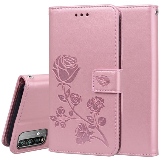 For Xiaomi Redmi 9T Rose Embossed Horizontal Flip PU Leather Case with Holder & Card Slots & Wallet(Rose Gold)