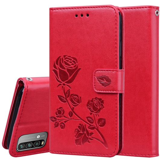 For Xiaomi Redmi 9T Rose Embossed Horizontal Flip PU Leather Case with Holder & Card Slots & Wallet(Red) - Xiaomi Cases by buy2fix | Online Shopping UK | buy2fix