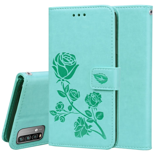 For Xiaomi Redmi 9T Rose Embossed Horizontal Flip PU Leather Case with Holder & Card Slots & Wallet(Green) - Xiaomi Cases by buy2fix | Online Shopping UK | buy2fix