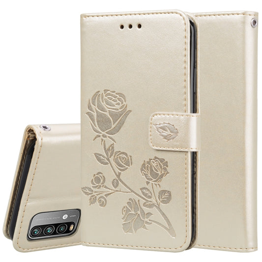 For Xiaomi Redmi 9T Rose Embossed Horizontal Flip PU Leather Case with Holder & Card Slots & Wallet(Gold) - Xiaomi Cases by buy2fix | Online Shopping UK | buy2fix