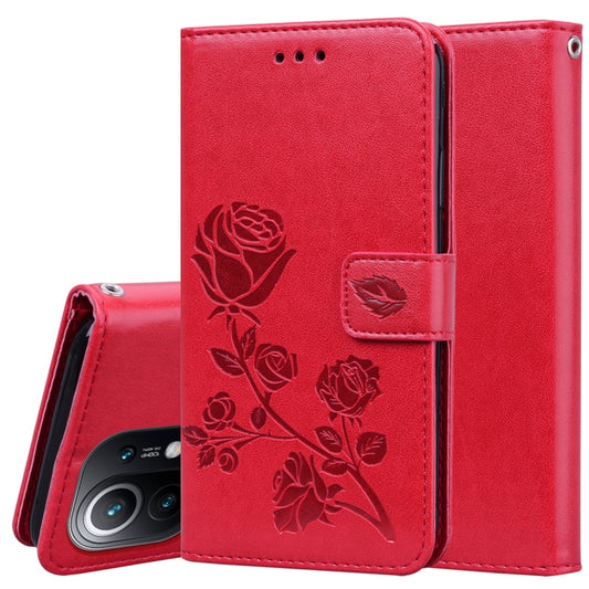 For Xiaomi Mi 11 Lite Rose Embossed Horizontal Flip PU Leather Case with Holder & Card Slots & Wallet(Red) - Xiaomi Cases by buy2fix | Online Shopping UK | buy2fix