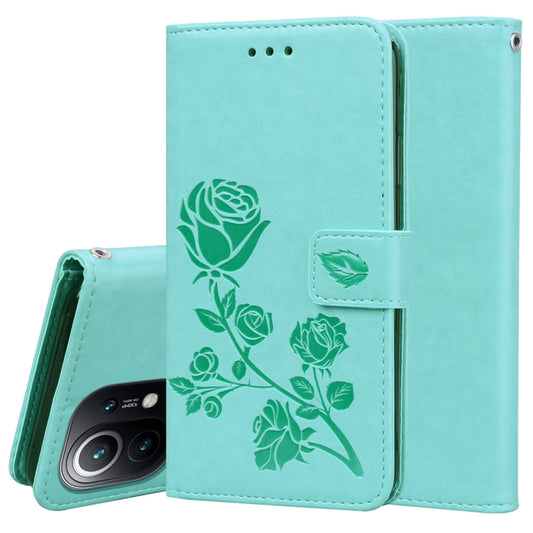 For Xiaomi Mi 11 Lite Rose Embossed Horizontal Flip PU Leather Case with Holder & Card Slots & Wallet(Green) - Xiaomi Cases by buy2fix | Online Shopping UK | buy2fix