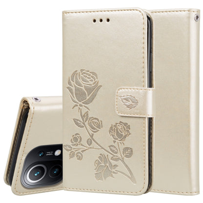 For Xiaomi Mi 11 Lite Rose Embossed Horizontal Flip PU Leather Case with Holder & Card Slots & Wallet(Gold) - Xiaomi Cases by buy2fix | Online Shopping UK | buy2fix
