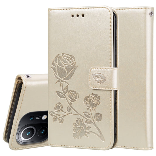 For Xiaomi Mi 11 Lite Rose Embossed Horizontal Flip PU Leather Case with Holder & Card Slots & Wallet(Gold) - Xiaomi Cases by buy2fix | Online Shopping UK | buy2fix