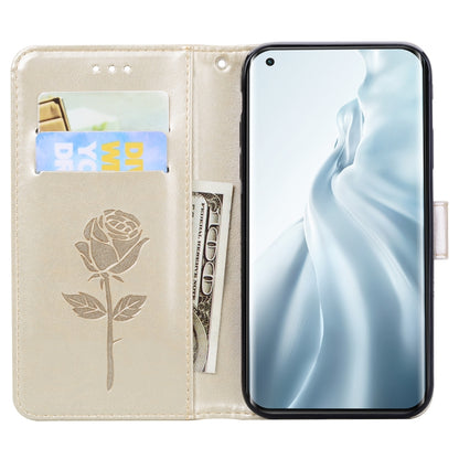 For Xiaomi Mi 11 Lite Rose Embossed Horizontal Flip PU Leather Case with Holder & Card Slots & Wallet(Gold) - Xiaomi Cases by buy2fix | Online Shopping UK | buy2fix