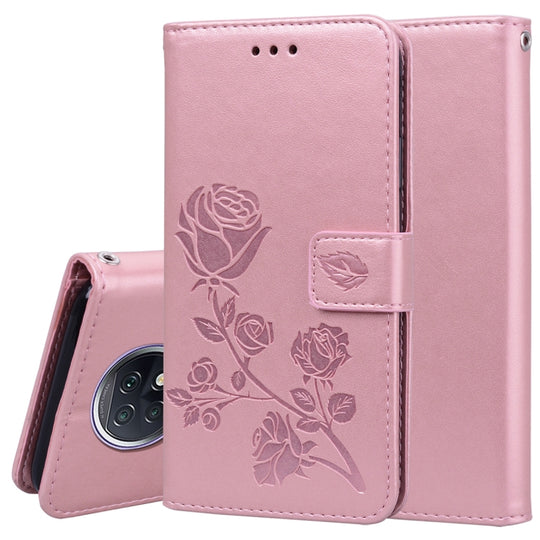 For Xiaomi Redmi Note 9T 5G Rose Embossed Horizontal Flip PU Leather Case with Holder & Card Slots & Wallet(Rose Gold)
