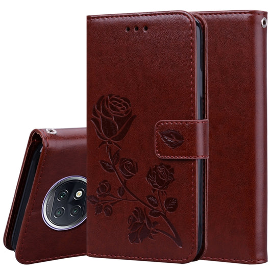 For Xiaomi Redmi Note 9T 5G Rose Embossed Horizontal Flip PU Leather Case with Holder & Card Slots & Wallet(Brown) - Xiaomi Cases by buy2fix | Online Shopping UK | buy2fix