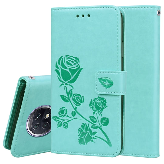 For Xiaomi Redmi Note 9T 5G Rose Embossed Horizontal Flip PU Leather Case with Holder & Card Slots & Wallet(Green)
