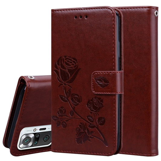 For Xiaomi Redmi Note 10 Pro Rose Embossed Horizontal Flip PU Leather Case with Holder & Card Slots & Wallet(Brown) - Xiaomi Cases by buy2fix | Online Shopping UK | buy2fix