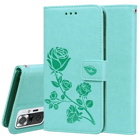 For Xiaomi Redmi Note 10 Pro Rose Embossed Horizontal Flip PU Leather Case with Holder & Card Slots & Wallet(Green) - Xiaomi Cases by buy2fix | Online Shopping UK | buy2fix