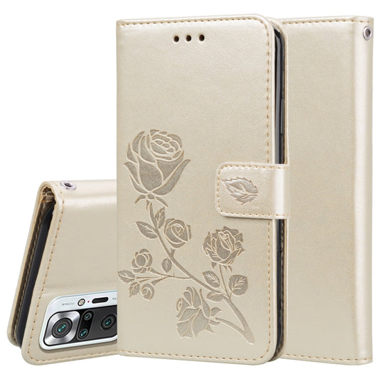 For Xiaomi Redmi Note 10 Pro Rose Embossed Horizontal Flip PU Leather Case with Holder & Card Slots & Wallet(Gold) - Xiaomi Cases by buy2fix | Online Shopping UK | buy2fix