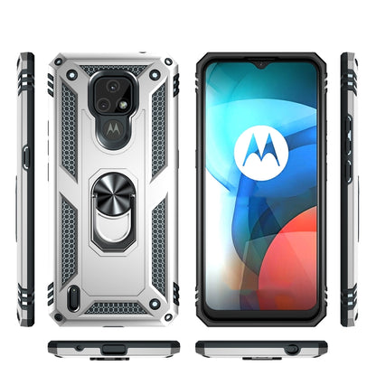 For Motorola Moto E7 Shockproof TPU + PC Protective Case with 360 Degree Rotating Holder(Silver) - Motorola Cases by buy2fix | Online Shopping UK | buy2fix