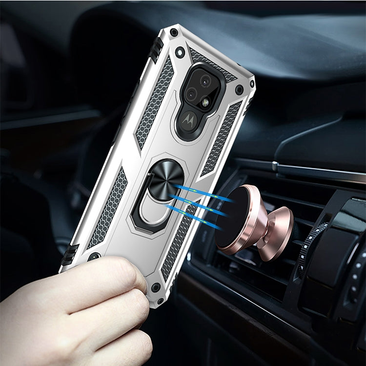 For Motorola Moto E7 Shockproof TPU + PC Protective Case with 360 Degree Rotating Holder(Silver) - Motorola Cases by buy2fix | Online Shopping UK | buy2fix