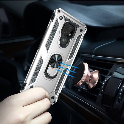 For Motorola Moto E7 Shockproof TPU + PC Protective Case with 360 Degree Rotating Holder(Silver) - Motorola Cases by buy2fix | Online Shopping UK | buy2fix