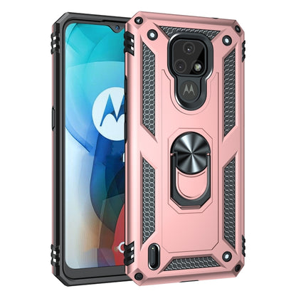For Motorola Moto E7 Shockproof TPU + PC Protective Case with 360 Degree Rotating Holder(Rose Gold) - Motorola Cases by buy2fix | Online Shopping UK | buy2fix