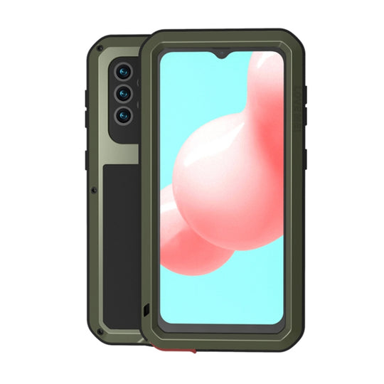 For Samsung Galaxy A32 5G LOVE MEI Metal Shockproof Waterproof Dustproof Protective Case with Glass(Army Green)