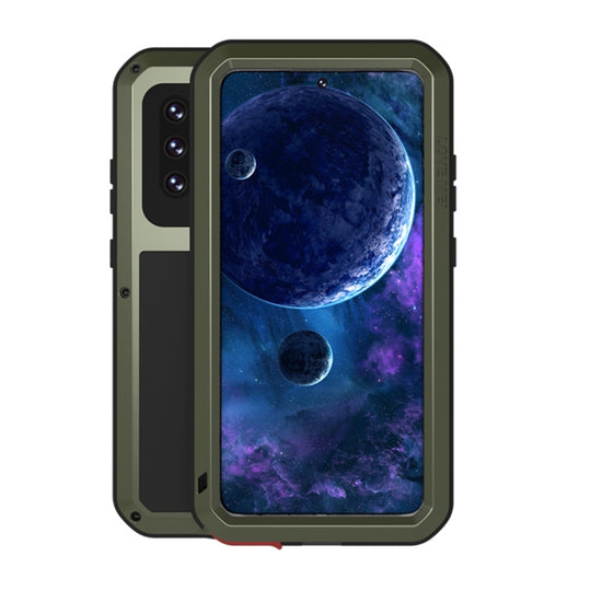 For Samsung Galaxy A52 5G / 4G LOVE MEI Metal Shockproof Waterproof Dustproof Protective Case with Glass(Army Green)