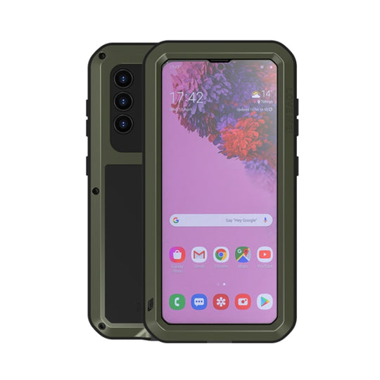 For Samsung Galaxy S21 5G LOVE MEI Metal Shockproof Waterproof Dustproof Protective Case with Glass(Army Green)