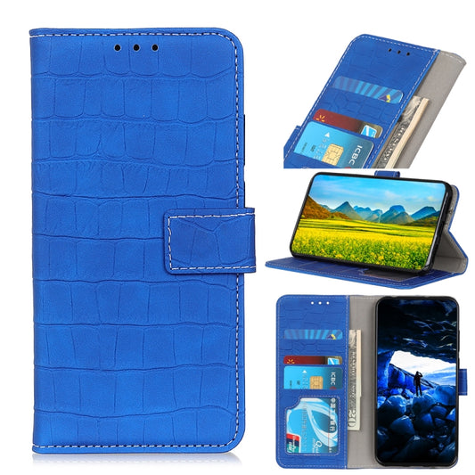 For OPPO F19 / A74 4G Magnetic Crocodile Texture Horizontal Flip Leather Case with Holder & Card Slots & Wallet(Blue) by buy2fix