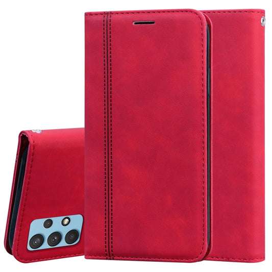 For Samsung Galaxy A32 4G Frosted Business Magnetic Horizontal Flip PU Leather Case with Holder & Card Slot & Lanyard(Red) by buy2fix