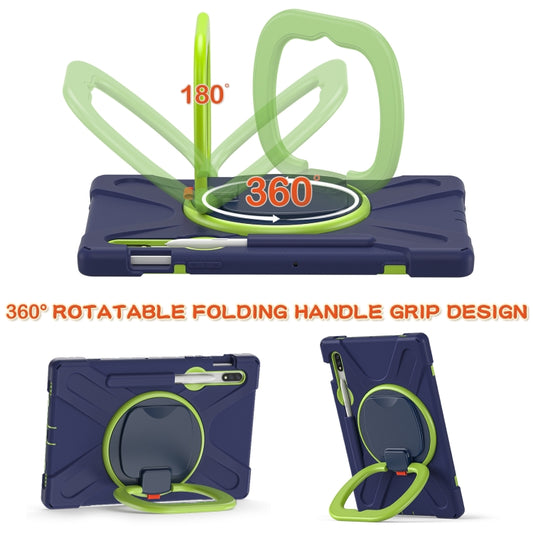 For Samsung Galaxy Tab S8 / Galaxy Tab S7 T870 / T875 Silicone + PC Protective Case with Holder & Shoulder Strap(Navy Blue + Yellow Green) - Galaxy Tab S8 Cases by buy2fix | Online Shopping UK | buy2fix