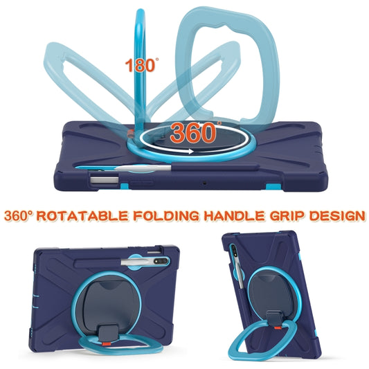 For Samsung Galaxy Tab S8 / Galaxy Tab S7 T870 / T875 Silicone + PC Protective Case with Holder & Shoulder Strap(Navy Blue + Blue) - Galaxy Tab S8 Cases by buy2fix | Online Shopping UK | buy2fix