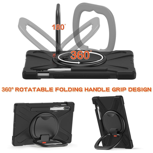 For Samsung Galaxy Tab S8 / Galaxy Tab S7 T870 / T875 Silicone + PC Protective Case with Holder & Shoulder Strap(Black+Black) - Galaxy Tab S8 Cases by buy2fix | Online Shopping UK | buy2fix