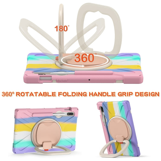For Samsung Galaxy Tab S8 / Galaxy Tab S7 T870 / T875 Silicone + PC Protective Case with Holder & Shoulder Strap(Colorful Pink) - Galaxy Tab S8 Cases by buy2fix | Online Shopping UK | buy2fix