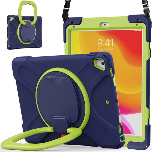 For iPad 9.7 inch (2018/2017) Silicone + PC Protective Case with Holder & Shoulder Strap(Navy Blue + Yellow Green) - iPad Pro 9.7 inch Cases by buy2fix | Online Shopping UK | buy2fix