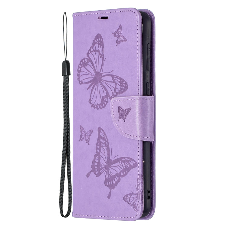 For Samsung Galaxy A02 Embossing Two Butterflies Pattern Horizontal Flip PU Leather Case with Holder & Card Slot & Wallet & Lanyard(Purple) by buy2fix